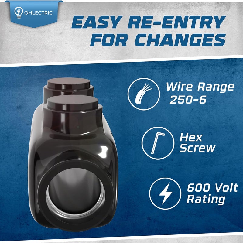 OHLECTRIC Insulated Wire Connector Inline Black Splice for 250-6 Wire Range Lugs with 5/16 Hex Screw, Pre-Filled with Oxide Inhibitor - Wire Connectors, Electrical Connectors, Wire Tap (4) - Image 3